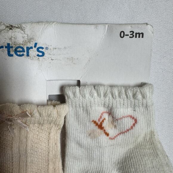 Carter's Baby Girl Socks 3 pair Size 0-3 Months Coral, Peach, White - Picture 3 of 7